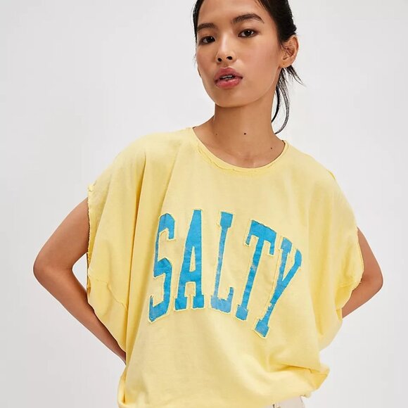 Free People Tops - Free People X Ragabond Salty Shasta Tee Womens XL Oversized Yellow EUC